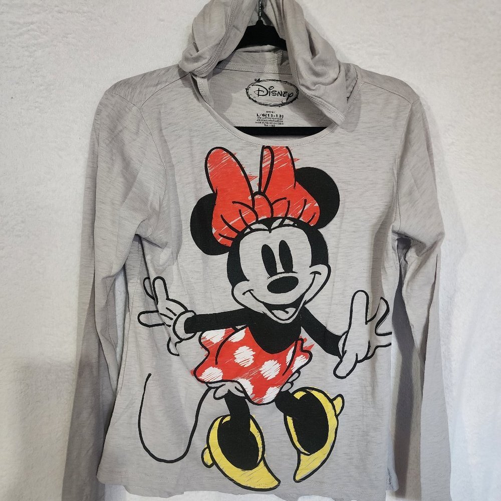 NWOT Disney Minnie Mouse Long Sleeve Hooded Thin Shirt L 11-13